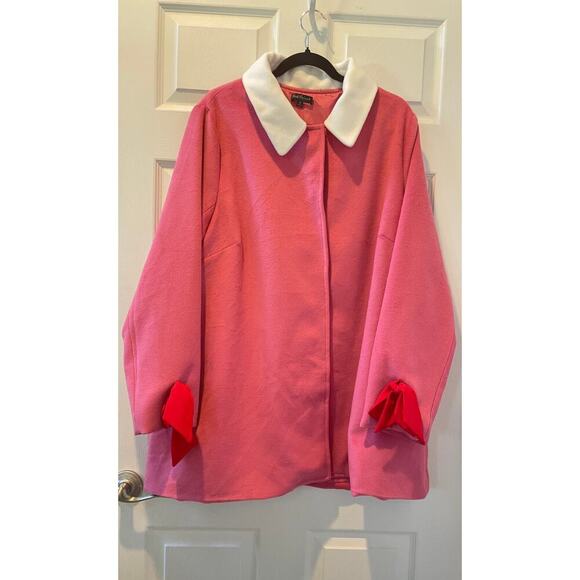 Unique Vintage X Smak Parlor Pink Swing Coat with Red Bows 1960s Sz 1X - Picture 1 of 5
